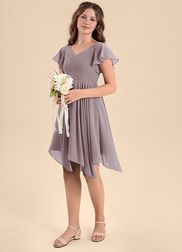 Azazie Janeaurelia Junior A-Linie Plissee Chiffon Kleid Dämmerung image1