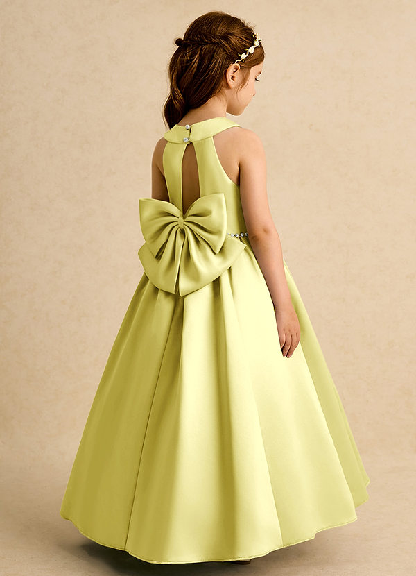 Azazie Daisies Robes de Fillette d'Honneur Robe Princesse en Mat Satiné Arc Sorbet Citron image1
