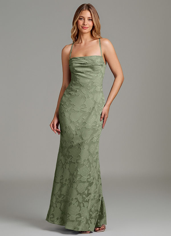 Azazie Ola Bridesmaid Dresses Pistachio Mermaid Corset Floral Burnout Dress image1