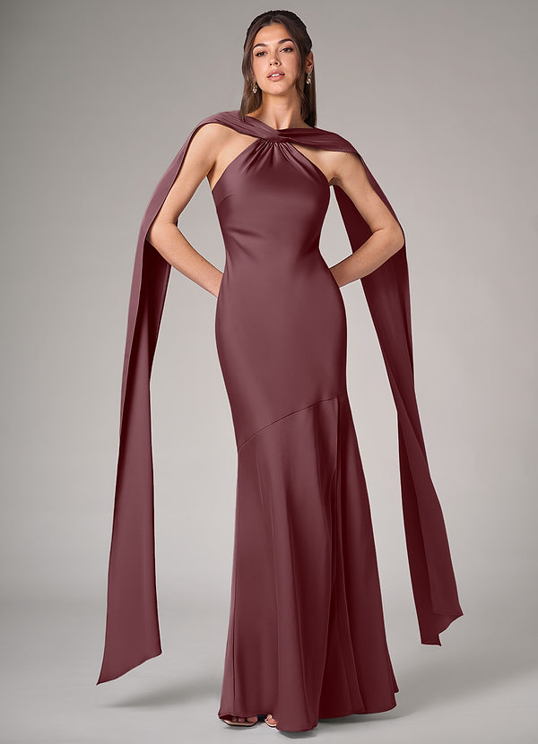 Azazie Kinsley Robes Demoiselle d'honneur Robe Sirène en Satin extensible Fente Latérale Sangria image1