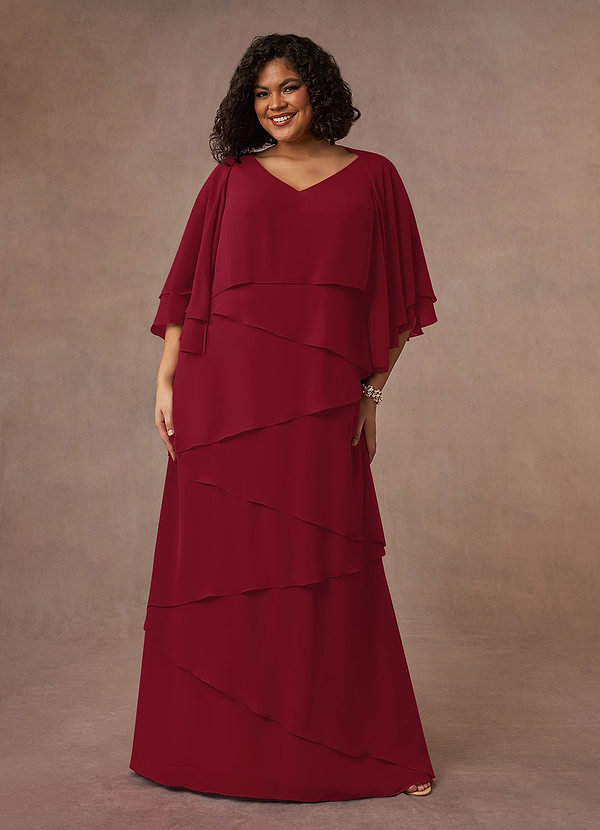 Azazie OHara Mother of the Brides Dresses Burgundy A-Line V-Neck Chiffon Dress image1