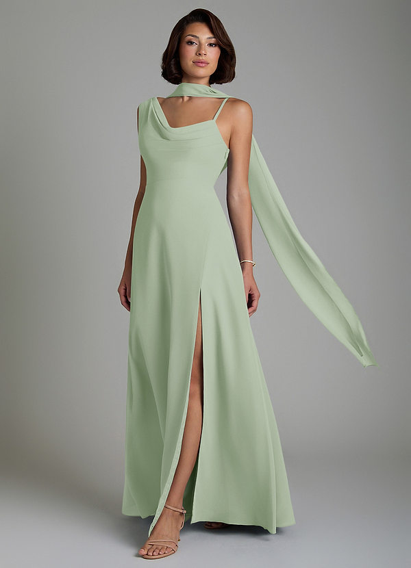 Azazie True Bridesmaid Dresses Dusty Sage A-Line Pleated Chiffon Dress image1