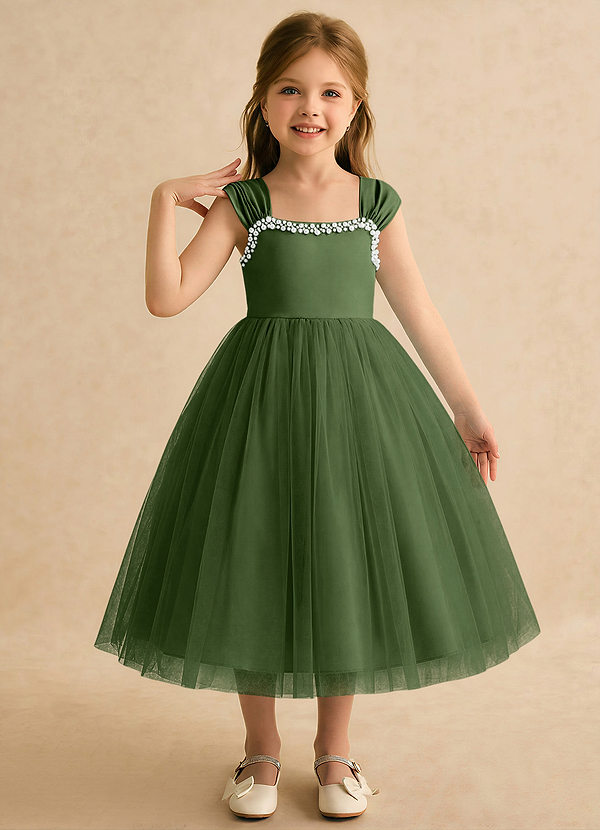 Azazie Yosemite Flower Girl Dresses Olive Ball-Gown Sweetheart Neckline Tulle Dress image1
