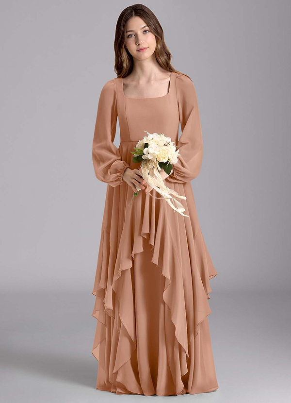 Azazie Clara Junior Robe Trapèze en Mousseline de soie Blouson Champagne Rosé image1