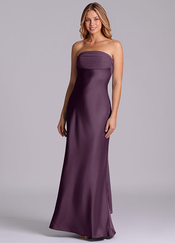 Azazie Ailanie Brudtärneklänningar Klä av Tubklänning i Stretch Satin Axelbandslös Plommon image1