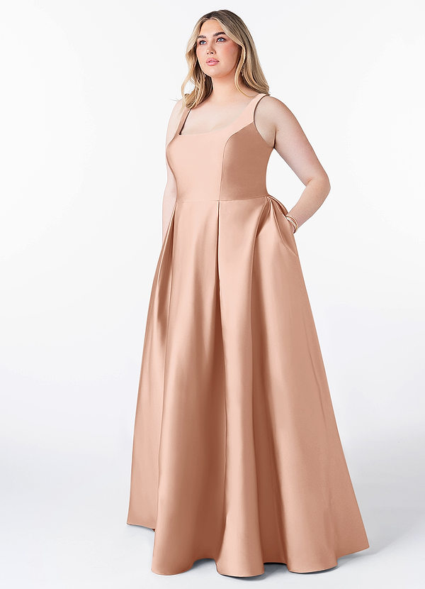 Azazie Neve Bridesmaid Dresses Rose Gold Ball-Gown with Pockets Stretch Satin Dress image1