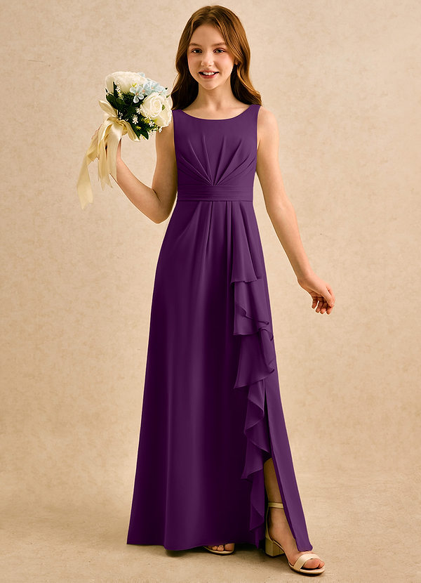 Azazie Chibi Girls Formal Abiti da Ragazza di Fiori Abito A-Line in Chiffon Plissettato Uva image1