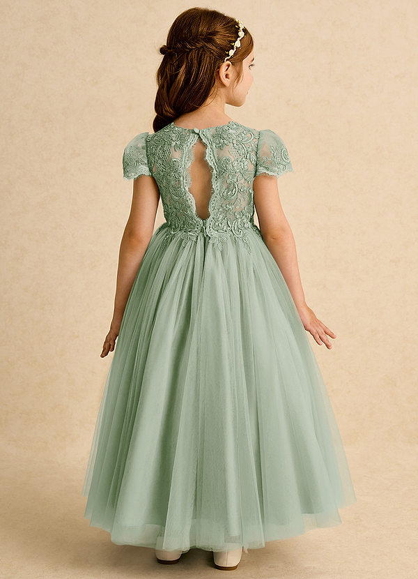 Azazie Puff Flower Girl Dresses Dusty Sage Ball-Gown Lace Tulle Dress image1