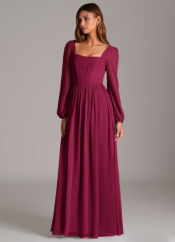 Maree Bridesmaid Dresses Burgundy A-Line Corset Chiffon Dress image1