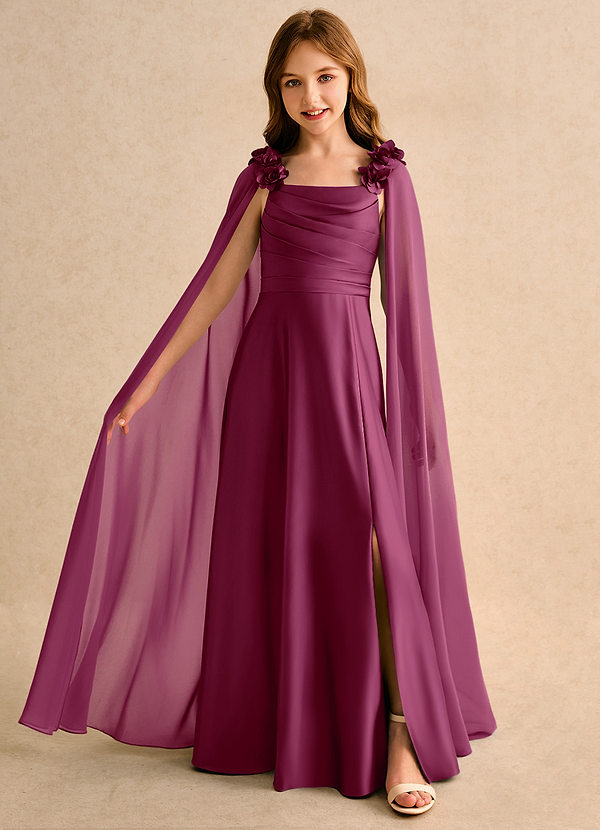 Azazie Rosita Girls Formal Bloemenmeisjes Jurken A-Lijn Jurk van Mat Satijn Geplooid Moerbei image1