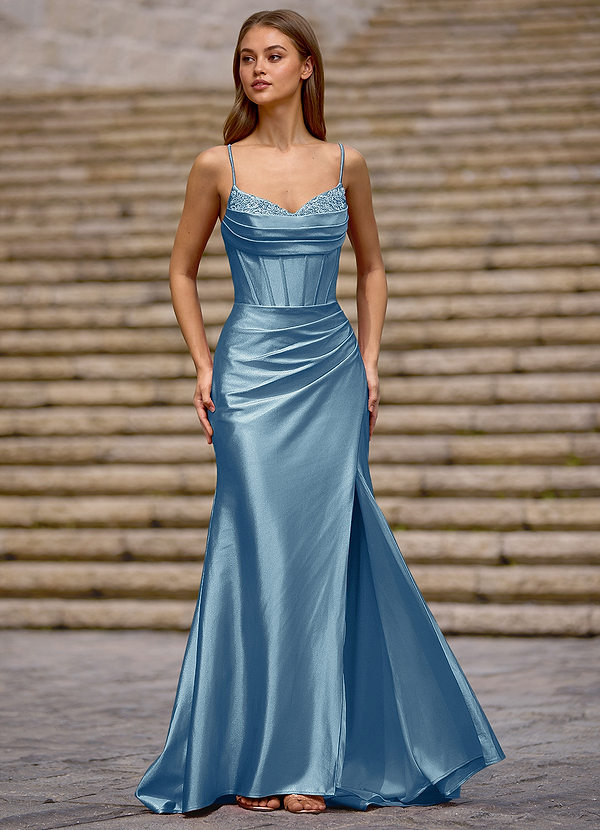 Glow Steel Blue Silk-like Satin Prom Dress image1