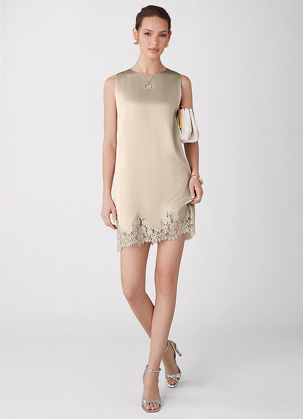 Zelia Champagne Luminous Satin Mini Dress image1