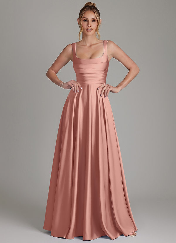 Azaria Bridesmaid Dresses Rosette A-Line Corset Stretch Satin Dress image1