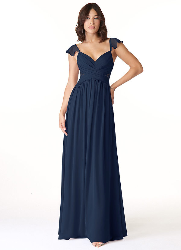 Azazie Lissa Brautjungfernkleider A-Linie Spitze Chiffon Kleid Dunkelmarine image1
