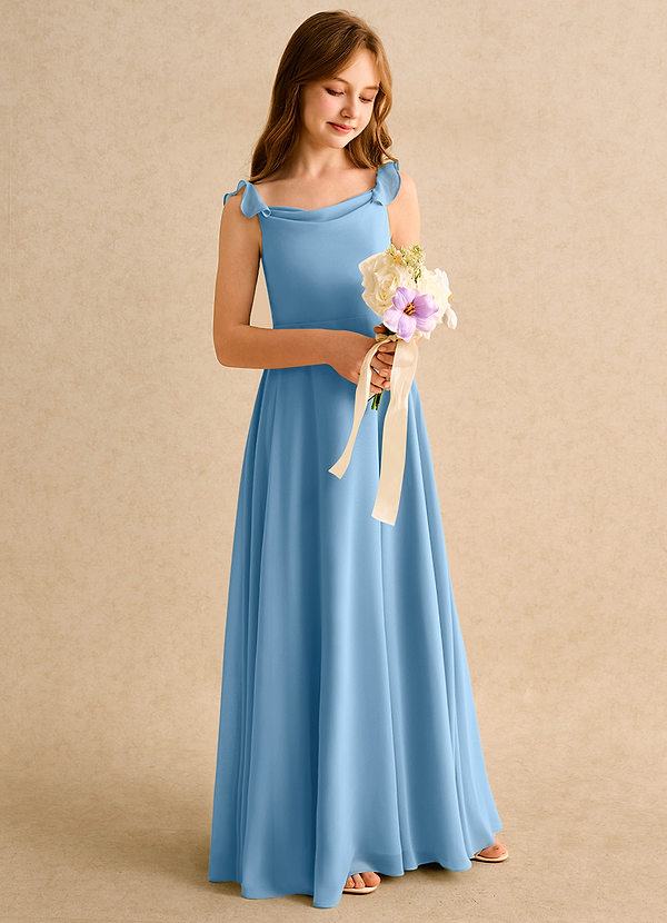 Azazie Puppy Girls Formal Flower Girl Dresses Steel Blue A-Line Pleated Chiffon Dress image1