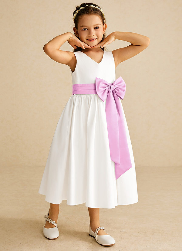 Azazie Darling Flower Girl Dresses Ivory Candy Pink A-Line Bow Cotton Dress image1