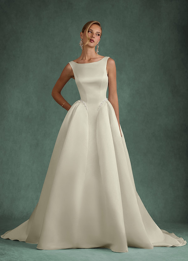 Odette Wedding Dresses Cream Ball-Gown Boatneck Satin Dress image1