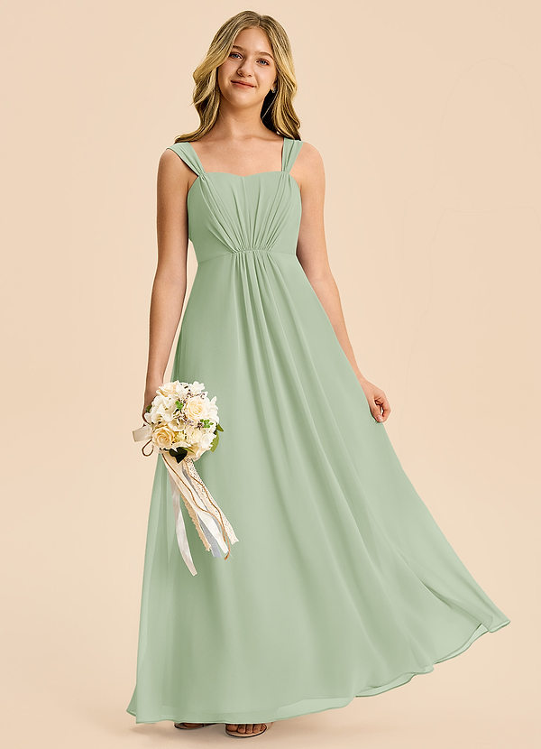 Azazie Elsie Junior Dusty Sage A-Line Sweetheart Neckline Chiffon Dress image1
