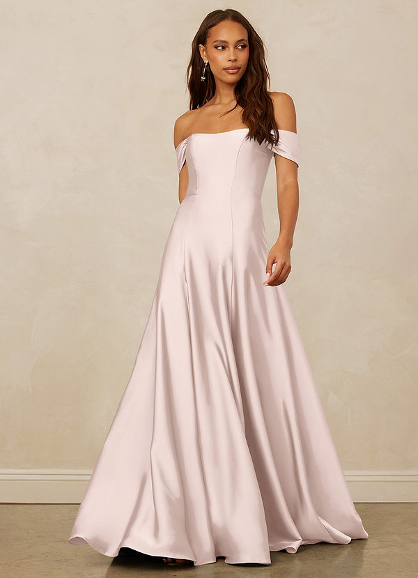 Christian Siriano Bridal for Azazie 1002 Bridesmaid Dresses Blushing Pink A-Line Off the Shoulder Stretch Satin Convertible Dress image1