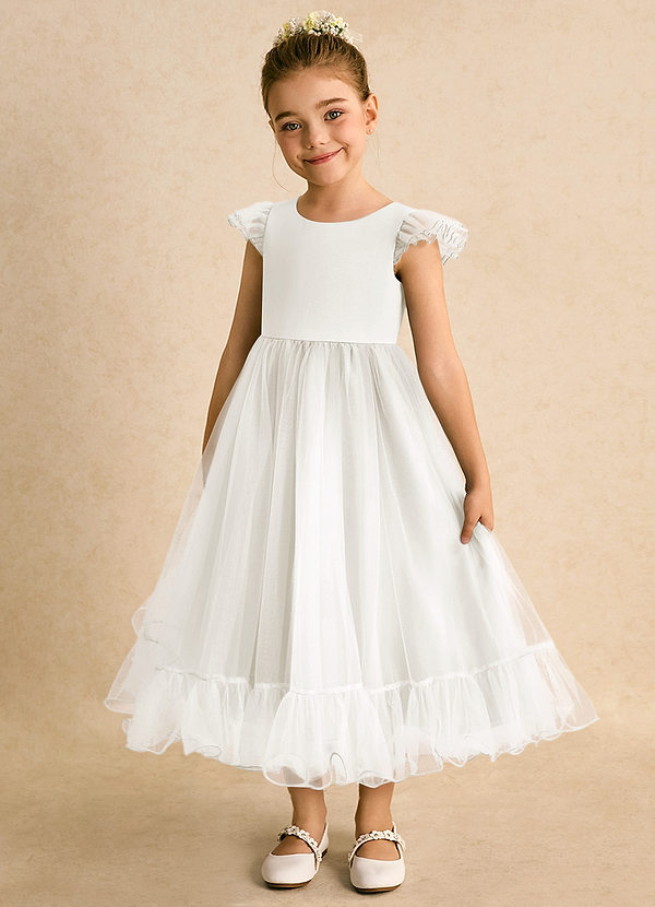 Azazie Phebs Vestidos de Niña de Flores Vestido de Marfil de Tul de Corte En A image1
