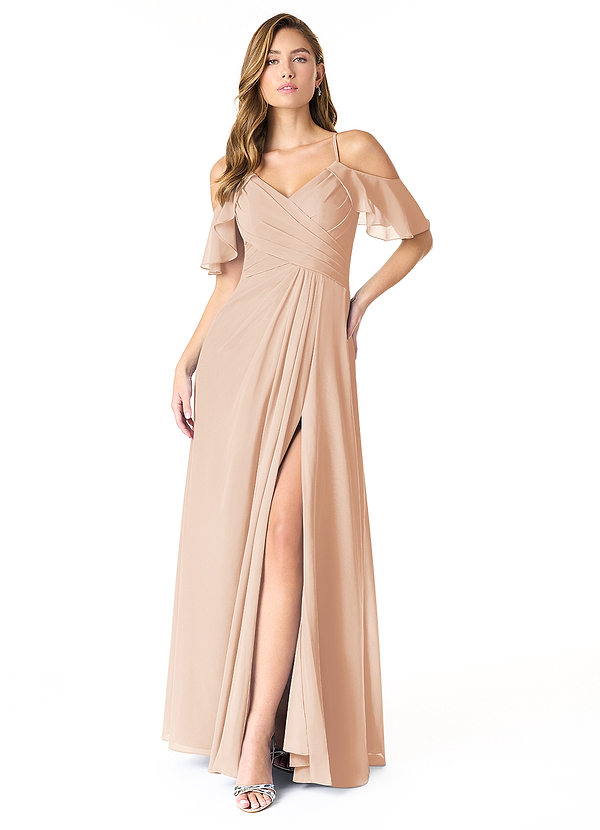 Azazie Dakota Brautjungfernkleider A-Linie V-Hals Gefaltet Chiffon Kleid Englisches Rosa image1
