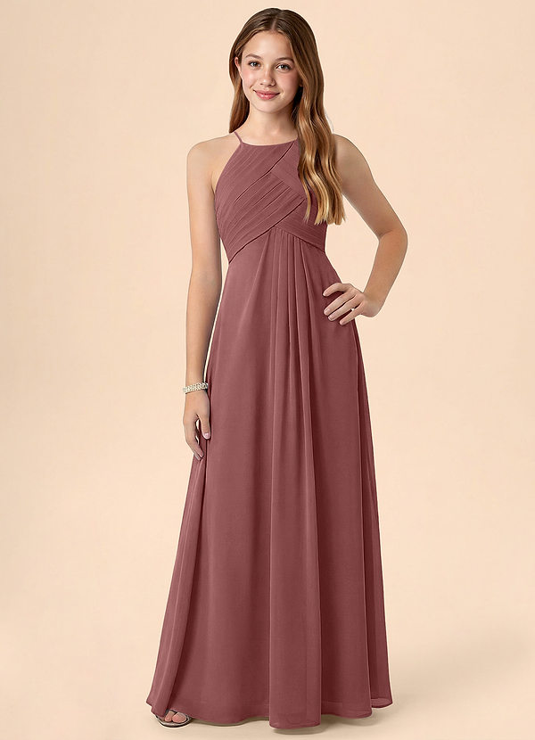 Azazie Ginny Junior Jurk van Chiffon met A-Lijn Geplooid Woestijnroos image1