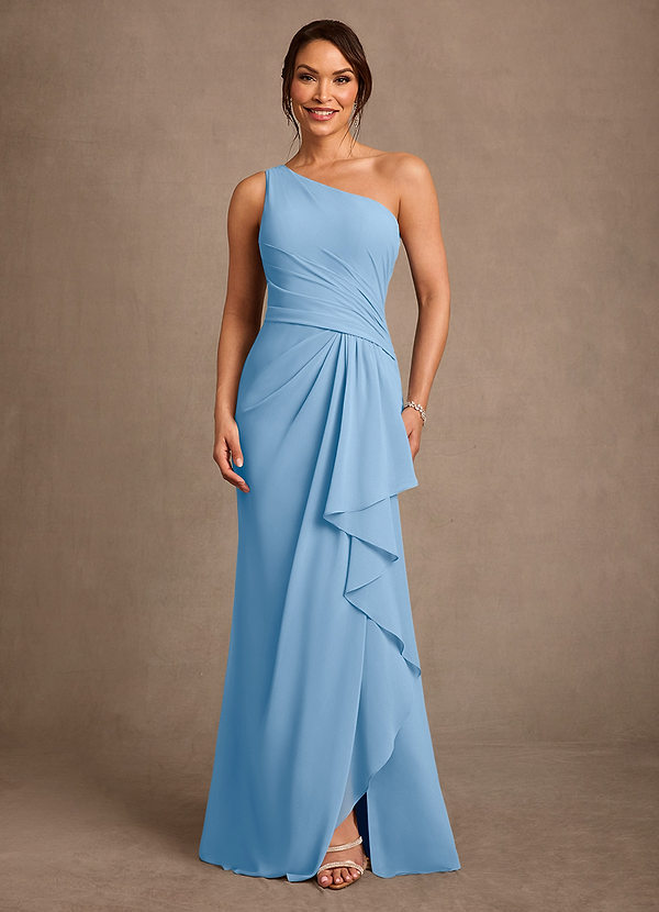 Azazie Floy Mother of the Brides Dresses Powder Blue Sheath One Shoulder Chiffon Dress image1