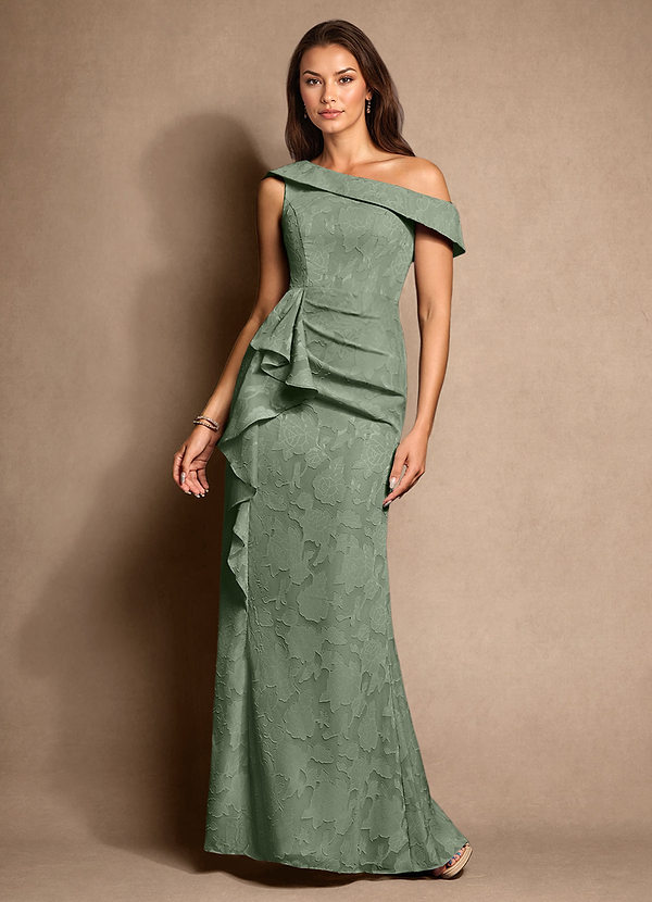 Azazie Hamptons Mother of the Brides Dresses Matcha A-Line Pleated Floral Burnout Dress image1