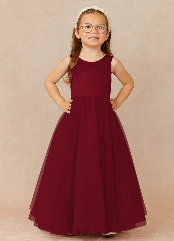 Azazie Muni Flower Girl Dresses Burgundy A-Line Bow Tulle Dress image1