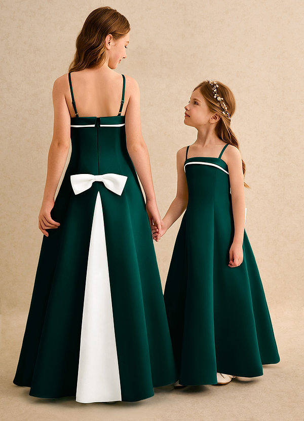 Azazie Izel Girls Formal Blommflicksklänningar Klä A-Line i Matt satäng Plisserad image1