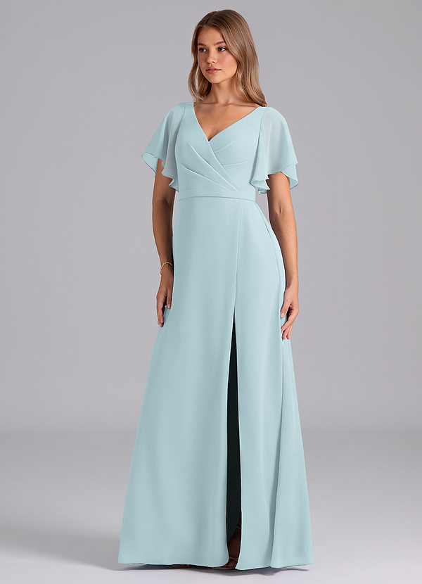Azazie Ambrosia Bridesmaid Dresses Mist A-Line Pleated Chiffon Dress image1