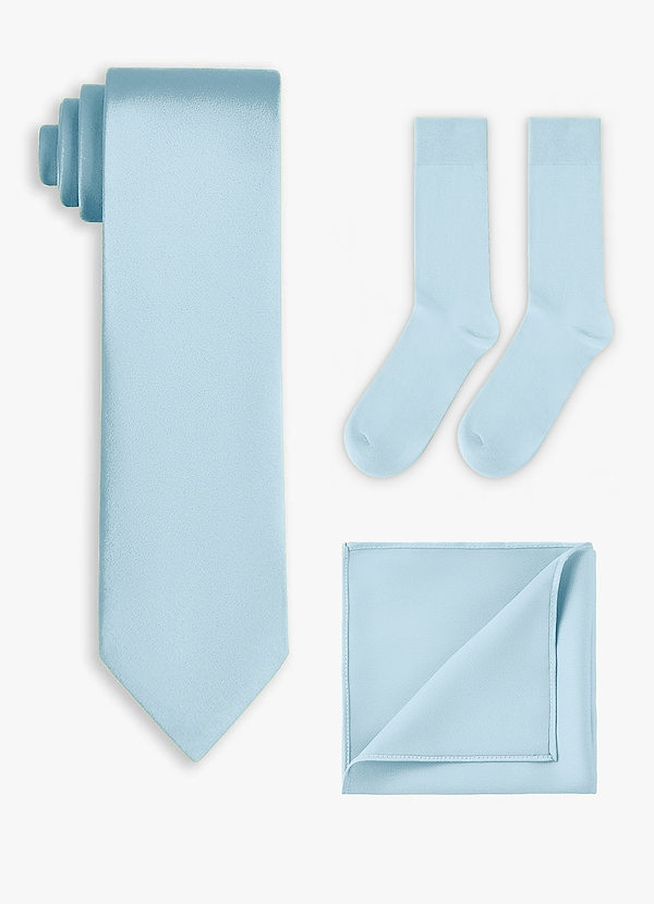 front Conjunto de gravata larga de cetim elástico, lenço de bolso e meias combinando