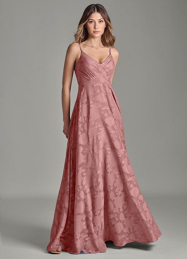 Azazie Amani Bridesmaid Dresses Dusty Rose A-Line Pleated Floral Burnout Dress image1