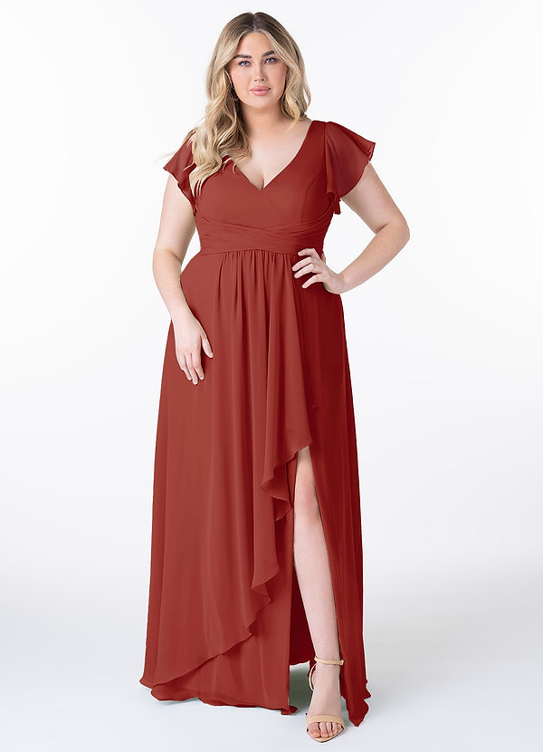 Azazie Omari Bridesmaid Dresses Terracotta Flowy Chiffon Dress image1