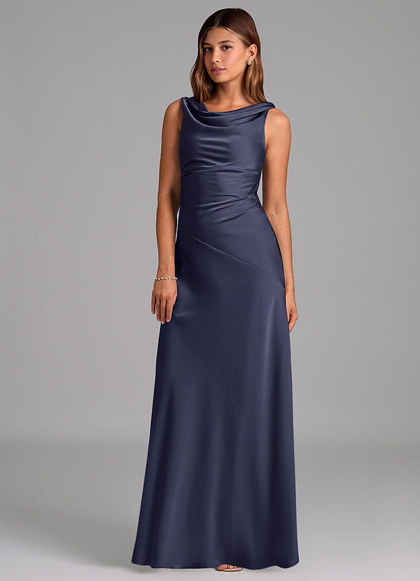 Azazie Nerine Bridesmaid Dresses Stormy A-Line Pleated Stretch Satin Dress image1