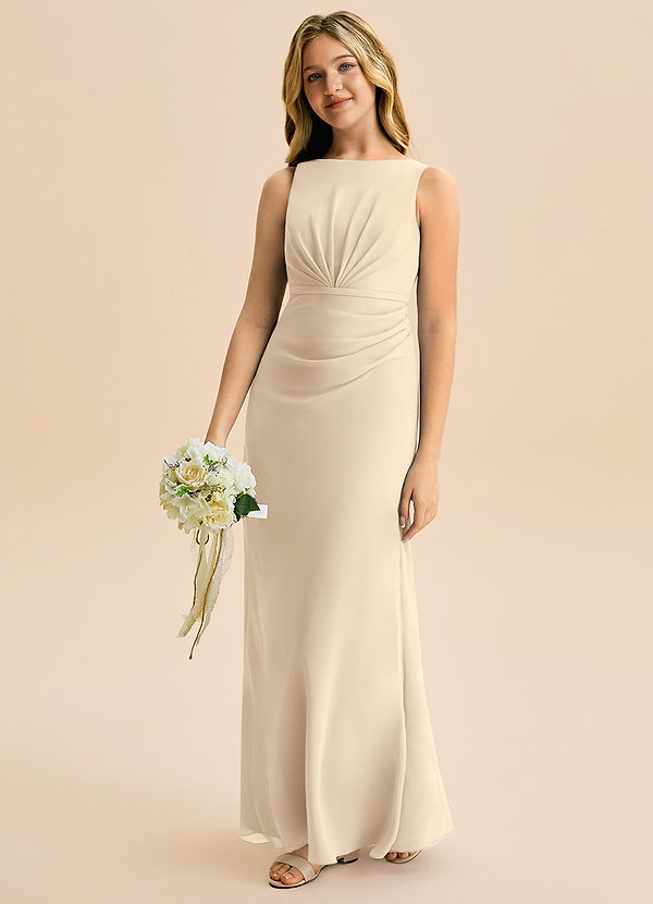 Azazie Floris Junior Jurk van Chiffon met A-Lijn Geplooid Champagne image1