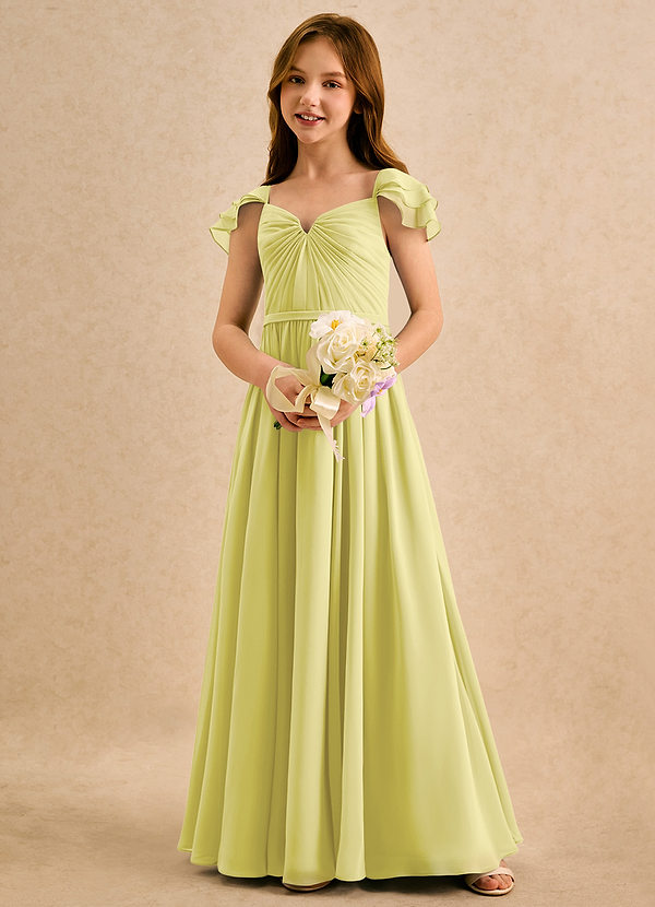 Azazie Meimei Girls Formal Vestidos de Niña de Flores Vestido de Sorbete De Limón de Gasa de Corte en A con Plisado image1