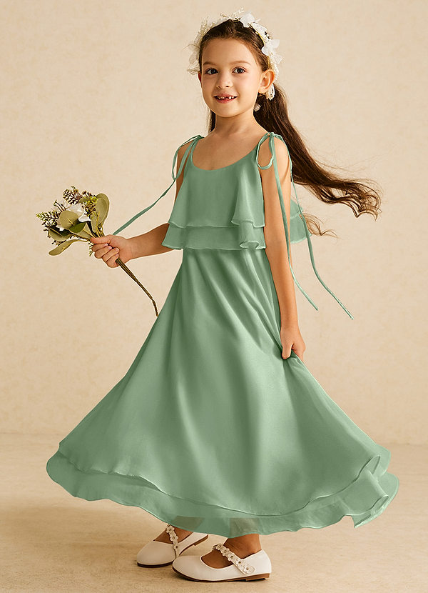 Azazie Temi Vestidos de Niña de Flores Vestido de Matcha de Gasa de Corte En A con Tirante Espagueti image1