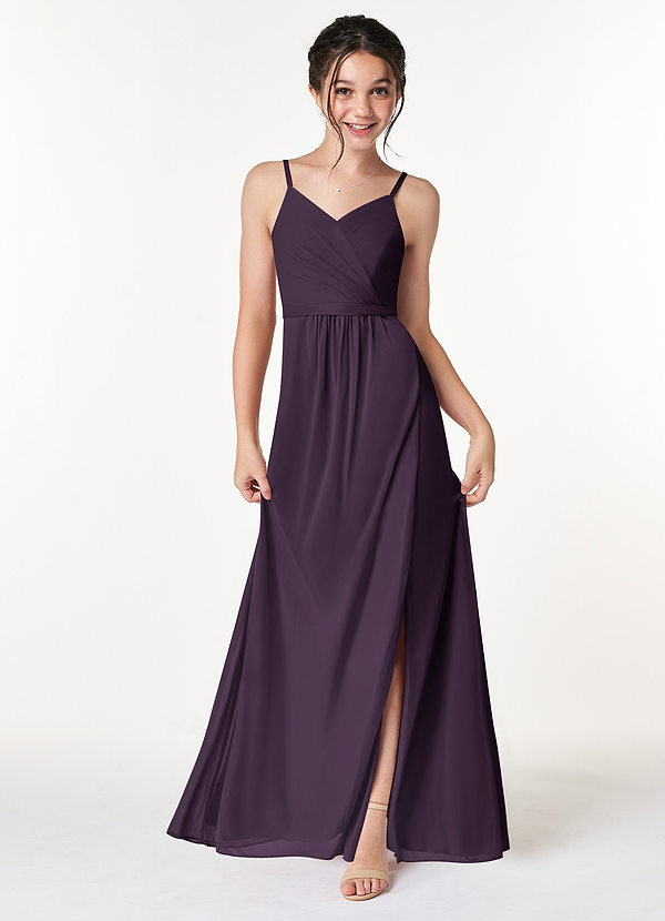 Azazie Luxy Junior Plum Pleated Mesh Dress image1