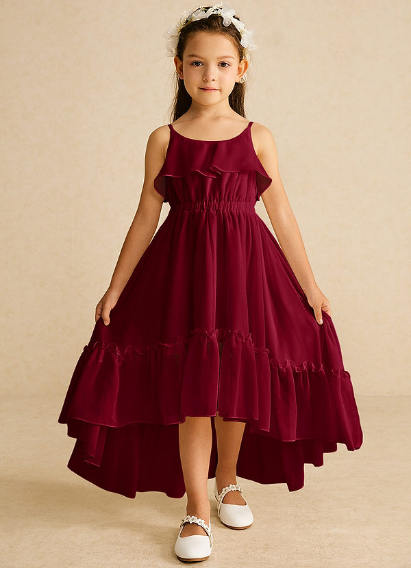 Azazie Karmen Flower Girl Dresses Burgundy A-Line Ruched Chiffon Dress image1