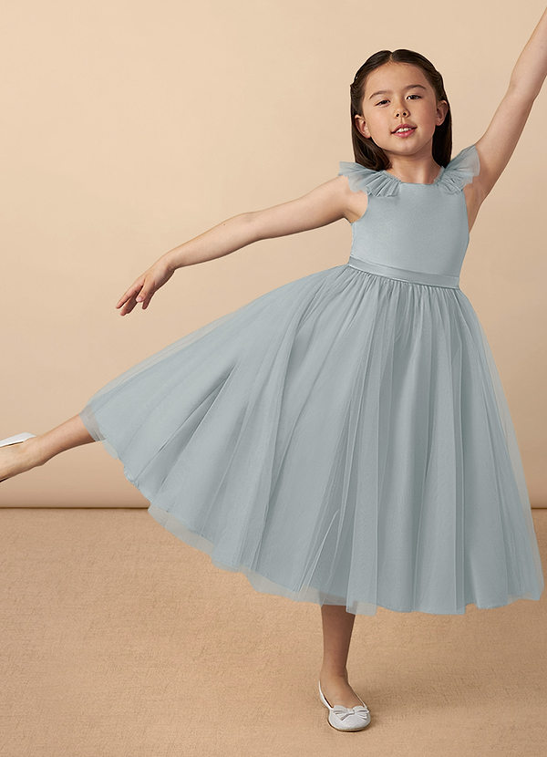 Azazie Dolly Flower Girl Dresses Dolphin Grey A-Line Bow Tulle Dress image1