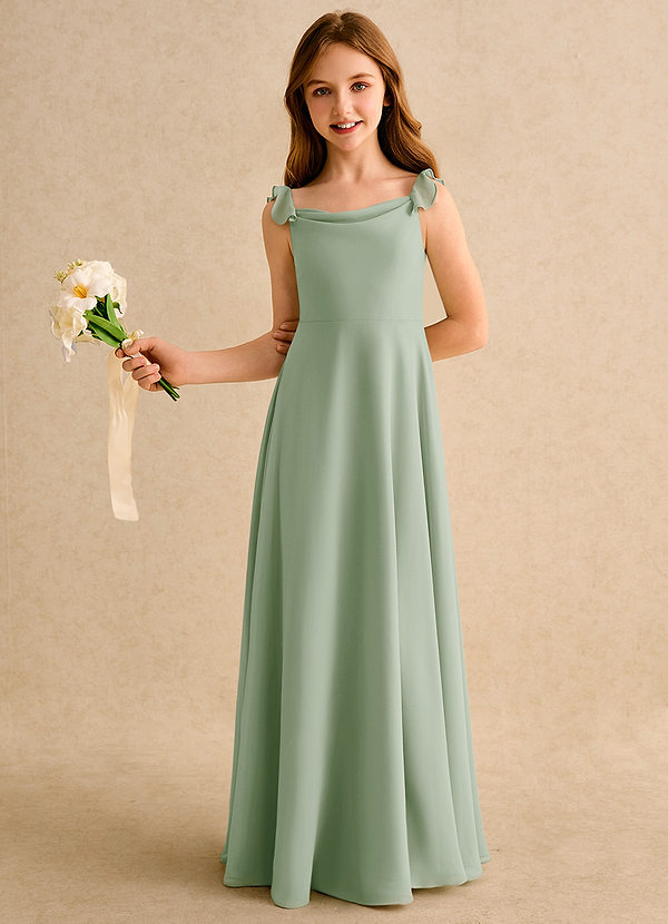 Azazie Puppy Junior Formal Vestidos de Niña de Flores Vestido de Salvia Polvorienta de Gasa de Corte En A con Plisado image1