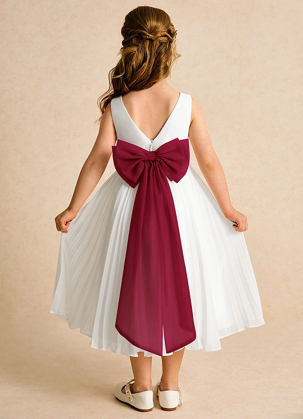 Azazie Margot Flower Girl Dresses Ivory Burgundy A-Line Pleated Chiffon Dress image1
