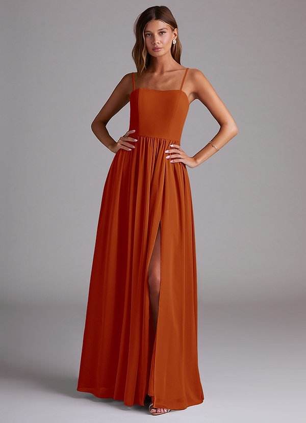Azazie Calianna Bridesmaid Dresses Paprika A-Line Off the Shoulder Chiffon Convertible Dress image1