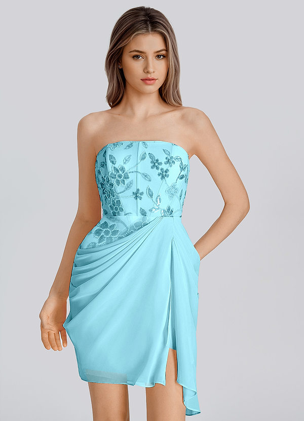 Camille Azul Minivestido de encaje de corte columna image1