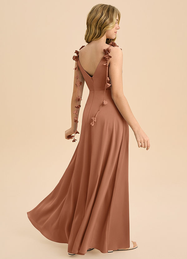 Azazie Gumdrop Junior Bronzer Empire Pleated Stretch Satin Dress image1