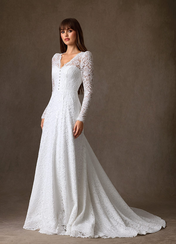 Azazie Kimani Wedding Dresses Diamond White A-Line Lace Dress image1