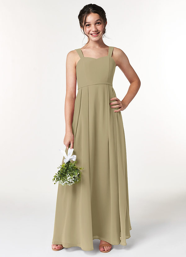 Azazie Simoan Junior Abito A-Line in Chiffon Scollo a Cuore Verde Muschio image1