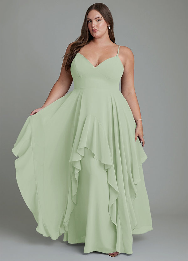 Azazie Zaina Vestidos de dama de honor Vestido Salvia Polvorienta de Gasa de Línea A image1