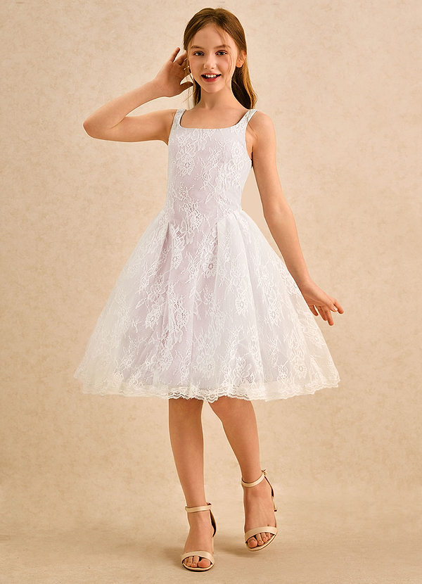 Azazie Cubbie Girls Formal Flower Girl Dresses Blushing Pink A-Line Lace Dress image1